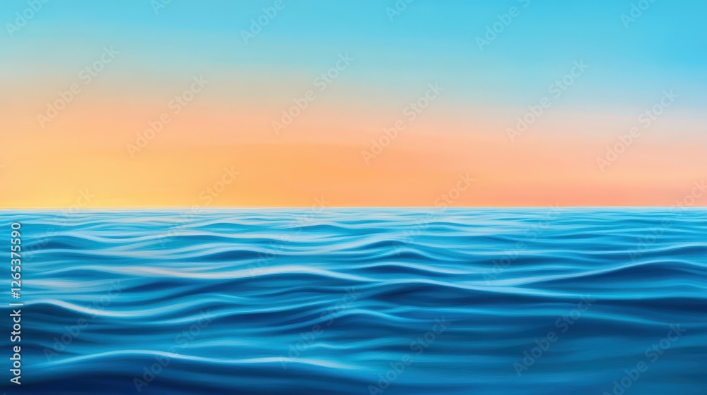 Fototapeta premium A breathtaking view of the ocean at sunset, featuring gentle waves and a gradient sky transitioning from blue to orange. This tranquil scene captures the beauty of nature.