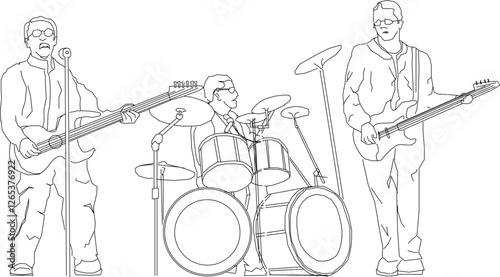 vector sketch illustration silhouette design of rock band players performing on stage