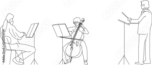 vector sketch illustration silhouette design of orchestra musicians performing