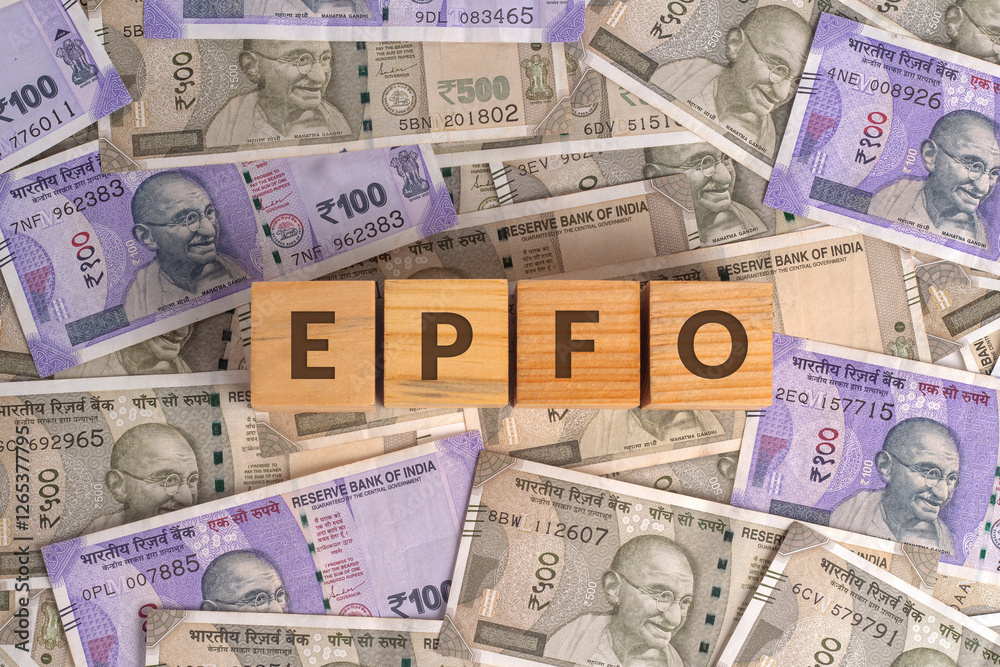 EPFO Word on Wooden Cubes with Indian Currency Background | Financial Growth Concept EPFO Word on Wooden Cubes with Indian Currency Background | Financial Growth Concept