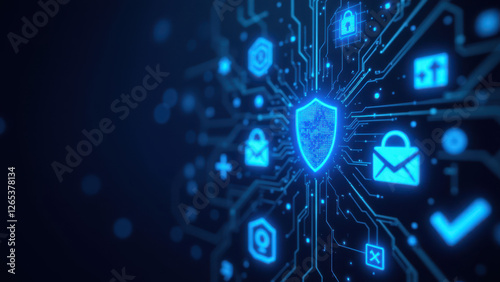 Wallpaper Mural Digital shield icon with network connections representing Internet Security. Torontodigital.ca