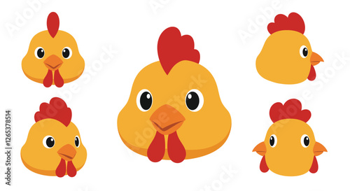 Chicken character design in flat colorful style showcasing different angles vector illustration