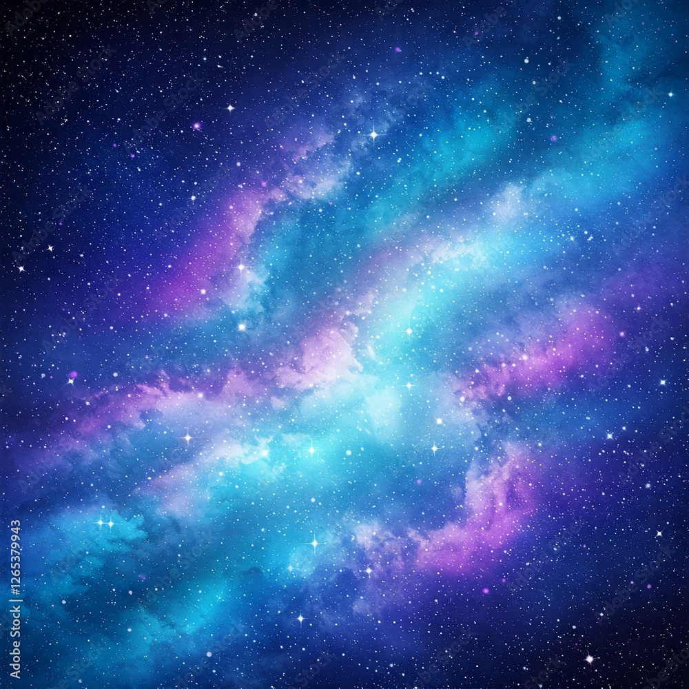Naklejka premium abstract space background. Beautiful fantasy starry night sky, blue and purple colorful, galaxy and aurora 4k wallpaper. cosmic watercolor illustration. Colorful space background with stars.
