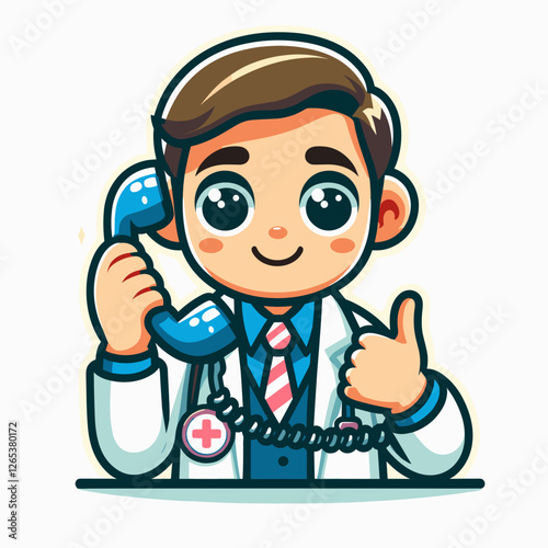 Cartoon doctor talking on the phone