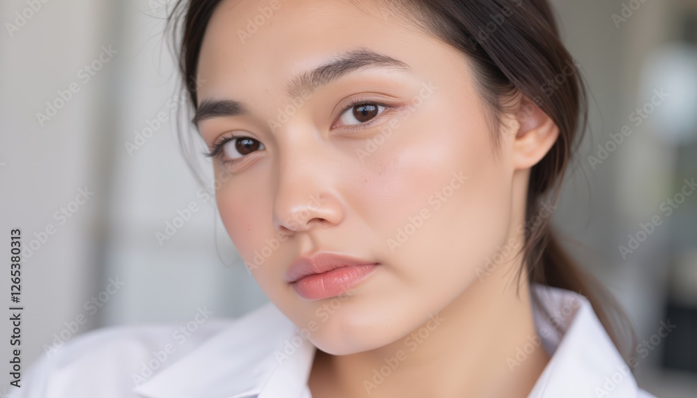 Close-Up Portrait of Natural Beauty with Soft Makeup and Radiant Skin Close-Up Portrait of Natural Beauty with Soft Makeup and Radiant Skin