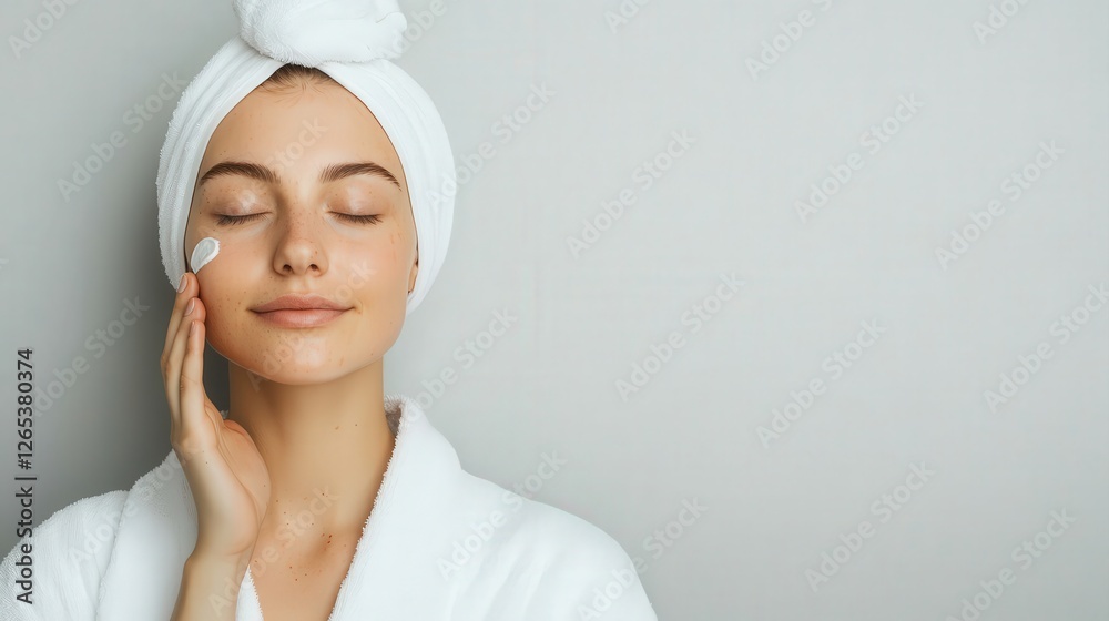 Relaxing Woman Applying Skincare Product on Her Face with Care Relaxing Woman Applying Skincare Product on Her Face with Care