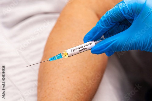 Tableau sur toile Typhoid Fever vaccine in a vial, immunization and treatment of infection, scient