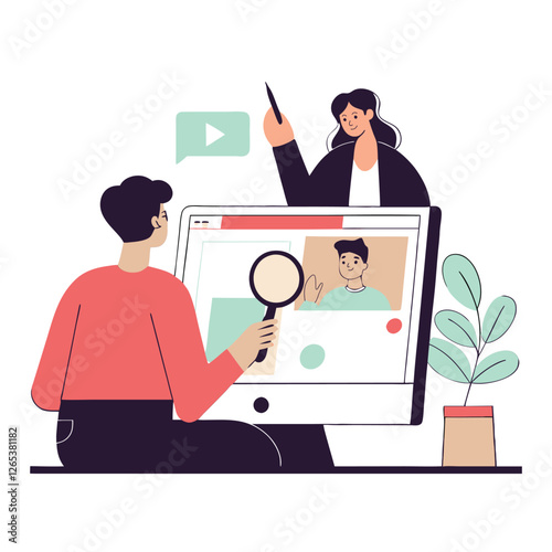 This illustration depicts a diverse group engaged in a digital learning session, highlighting collaboration and creativity in a modern setting.