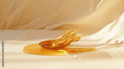 A spoonful of raw honey dripping onto a smooth white plate