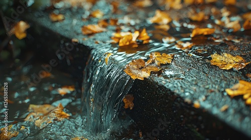 Autumnal water feature with fallen leaves photo