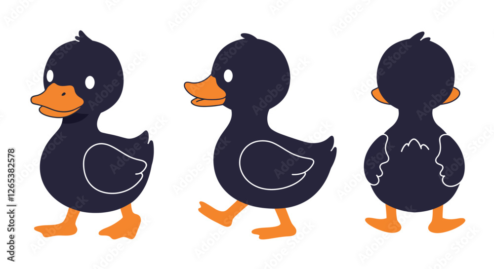Fototapeta premium Cute cartoon duck character in playful poses with flat design style vector illustration