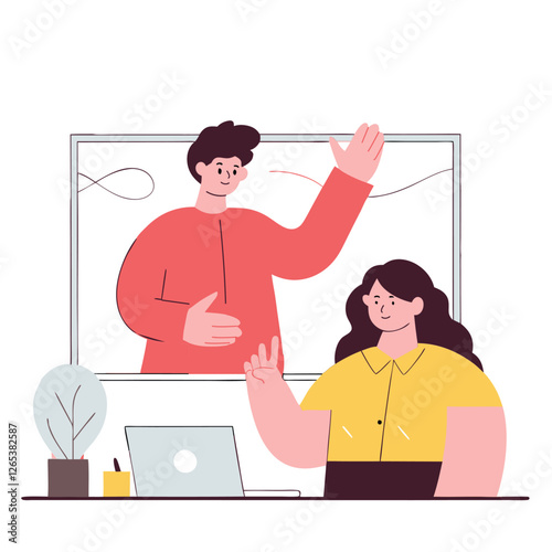 A digitally illustrated scene showing a diverse group of people, including European and Asian individuals, collaborating in a modern office environment.