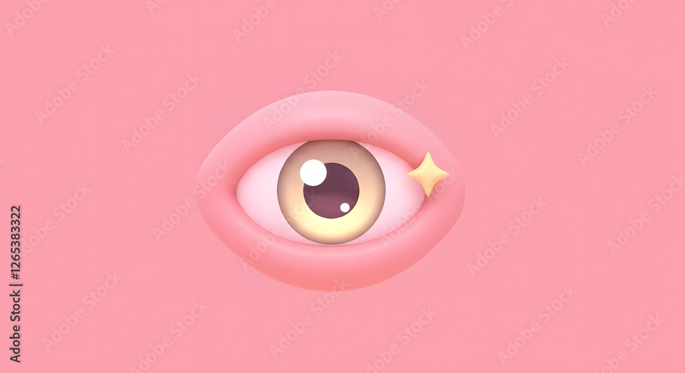 Cartoon Eye Illustration with Star on Light Pink Background Cartoon Eye Illustration with Star on Light Pink Background