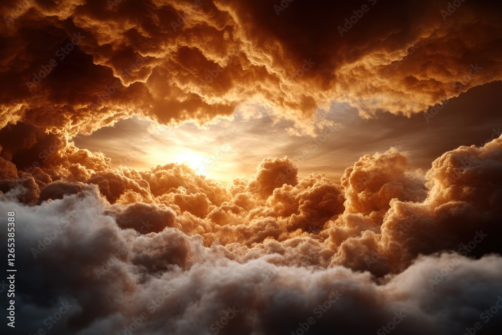 Obraz premium A breathtaking view of a fiery sky with dramatic cloud formations and a radiant sunset, evoking a sense of wonder and beauty in nature's spectacle.