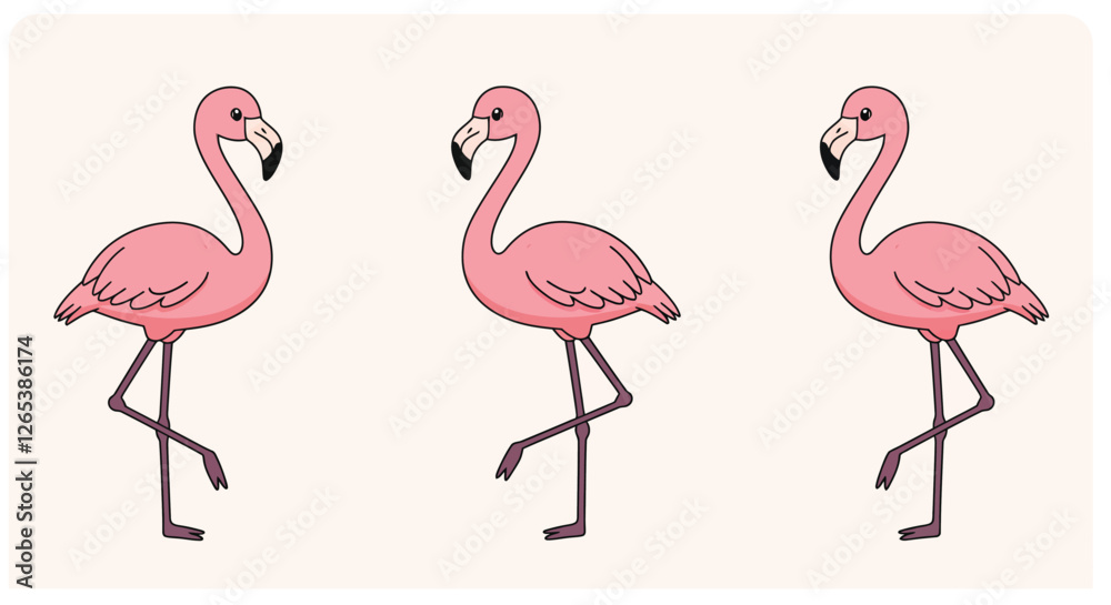 Fototapeta premium Pink flamingos standing gracefully in minimalist style vector art