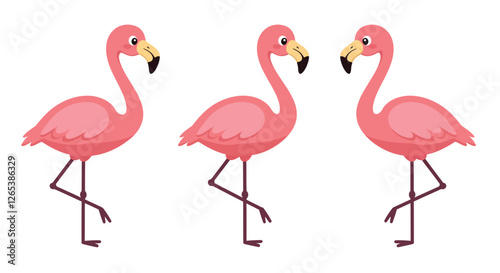 Pink flamingos in a playful stance with flat design style vector art