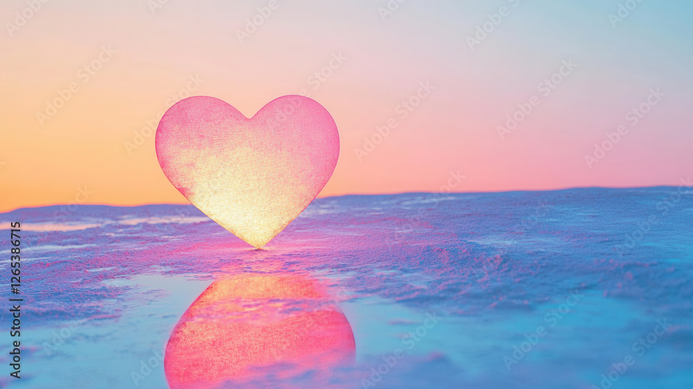 Fototapeta premium large glowing heart casts shadow on pastel background, evoking warmth and love