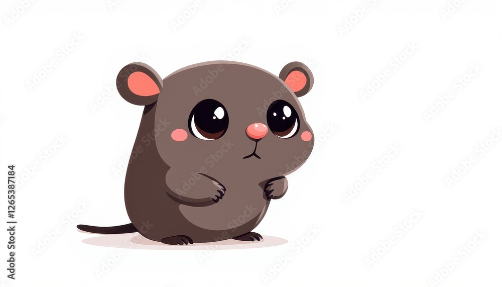 Naklejka premium Cute Cartoon Mouse Character with Big Eyes Posing on White Background for Graphic Resource and Text Overlay Purpose Purpose