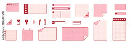 Kit d’illustrations de papeterie kawaii rose et rouge