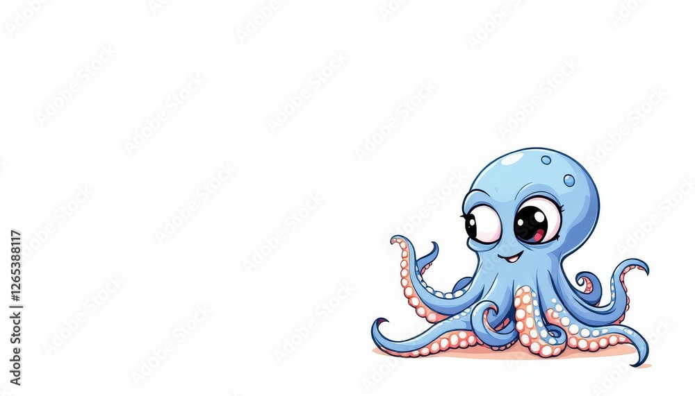 Fototapeta premium Cute Cartoon Octopus Illustration with Big Eyes and Playful Smile for Graphic Resource and Text Overlay Purpose Purpose