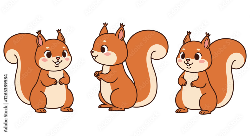 Cute cartoon squirrel character transformation in detailed flat vector illustration Cute cartoon squirrel character transformation in detailed flat vector illustration