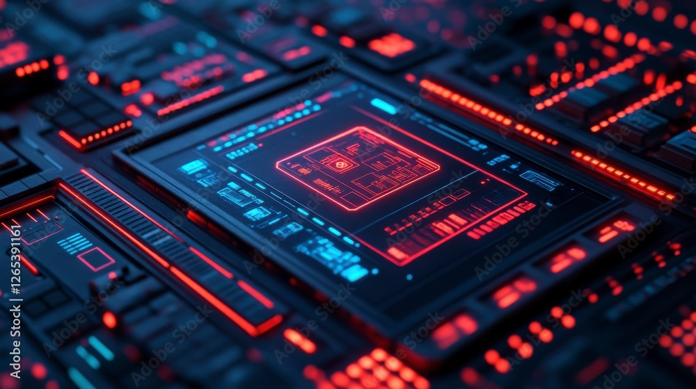 Obraz premium Futuristic Cyberpunk Interface with AI and Firewall Elements