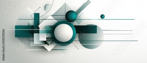 A white background with a green and blue design of circles and squares