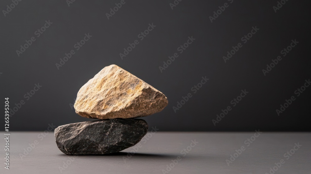Beige And Black Rocks Balanced On Gray Background Beige And Black Rocks Balanced On Gray Background