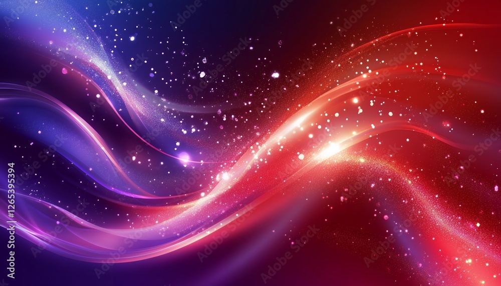 Fototapeta premium Abstract Red and Blue Glowing Wave Background Design with Sparkle Effect