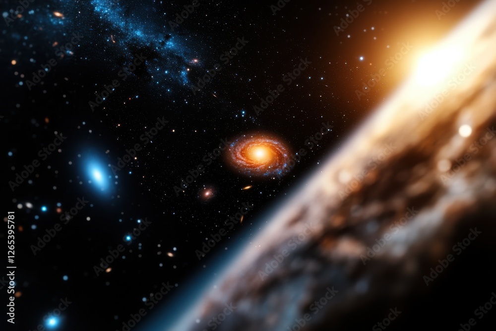 Fototapeta premium An awe-inspiring view of a spiral galaxy against the backdrop of deep space, illustrating the vastness of the universe and our place within it.