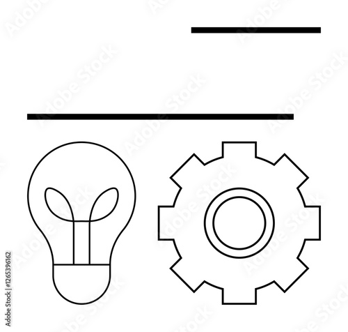 Lightbulb and gear symbols surrounded by minimalist horizontal lines highlight innovation, ideas, systems, and productivity. Ideal for creativity, technology, teamwork, business, problem-solving
