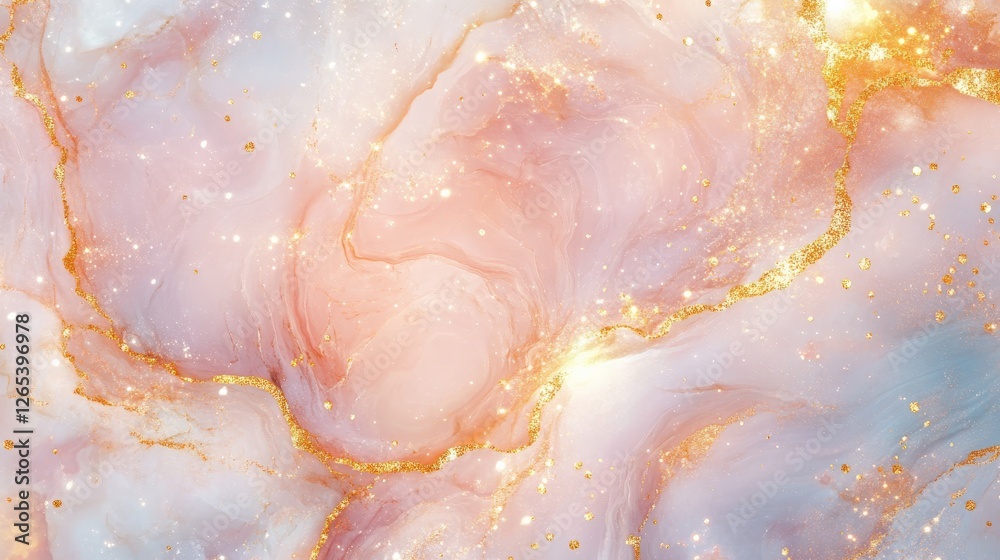 Obraz premium Cosmic pastel marble texture with swirling nebula-like colors and golden shimmer
