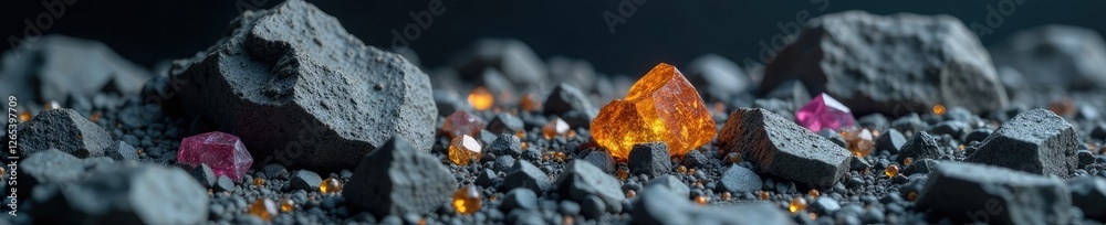 Galena and blende minerals in a rocky matrix with gray background, nature, landscape, lead Galena and blende minerals in a rocky matrix with gray background, nature, landscape, lead