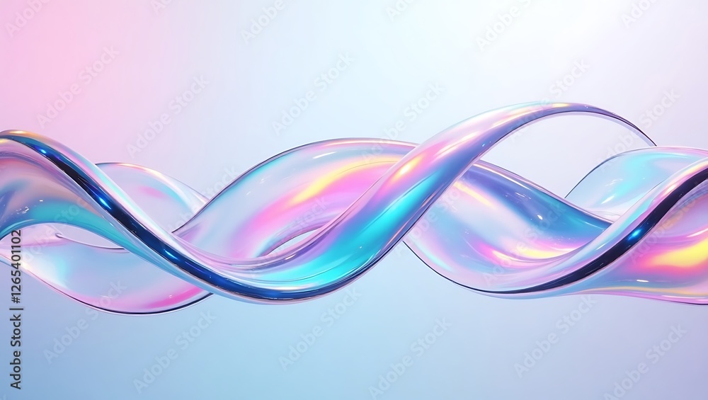 Abstract  3d holographic glass wave line background. Generative Ai.