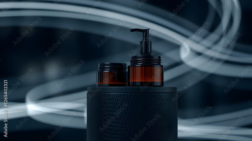 Obraz premium black and amber skincare jars, product mockup, large space for copy