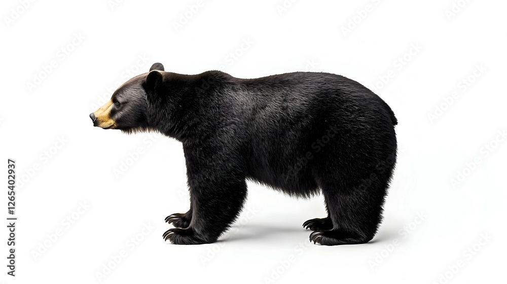 Fototapeta premium Side View Of A Black Bear Walking On White Background