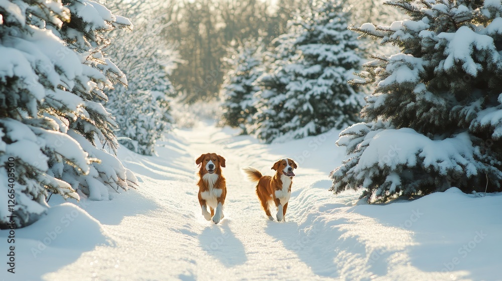 two dogs and a Nova Scotia Duck Tolling Retriever and Jack Russell in nature from Christmas trees two dogs and a Nova Scotia Duck Tolling Retriever and Jack Russell in nature from Christmas trees