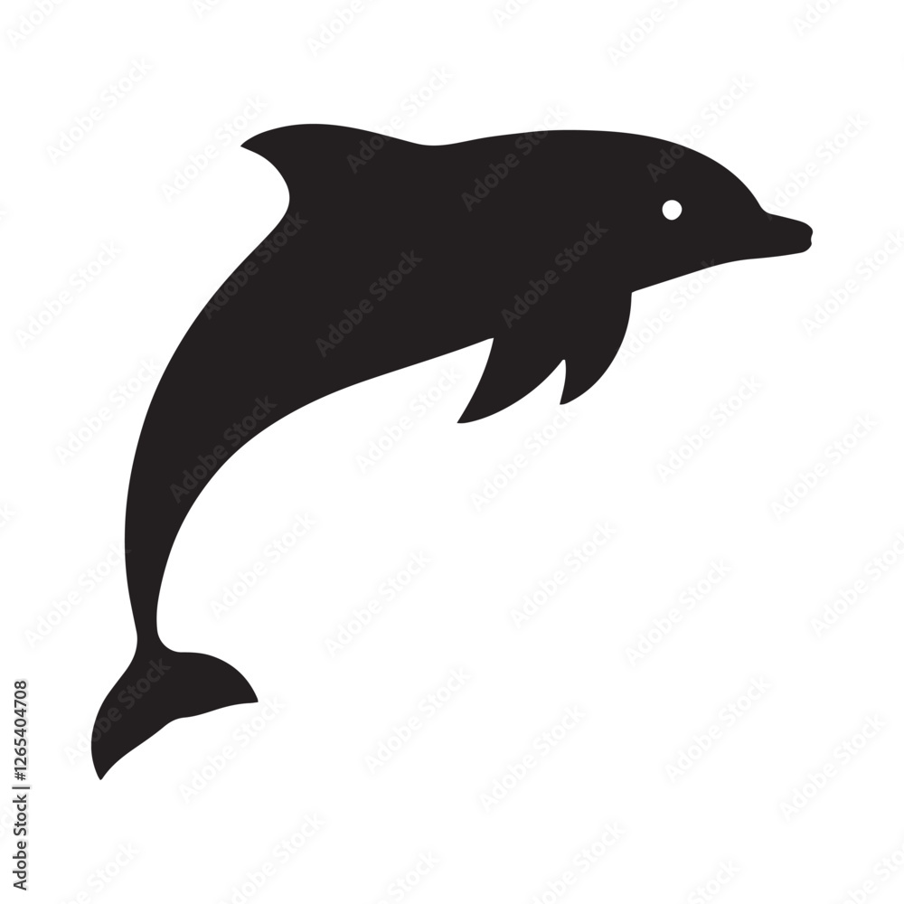 Fototapeta premium A clean, bold silhouette of a dolphin in a dynamic leaping pose against a white background.