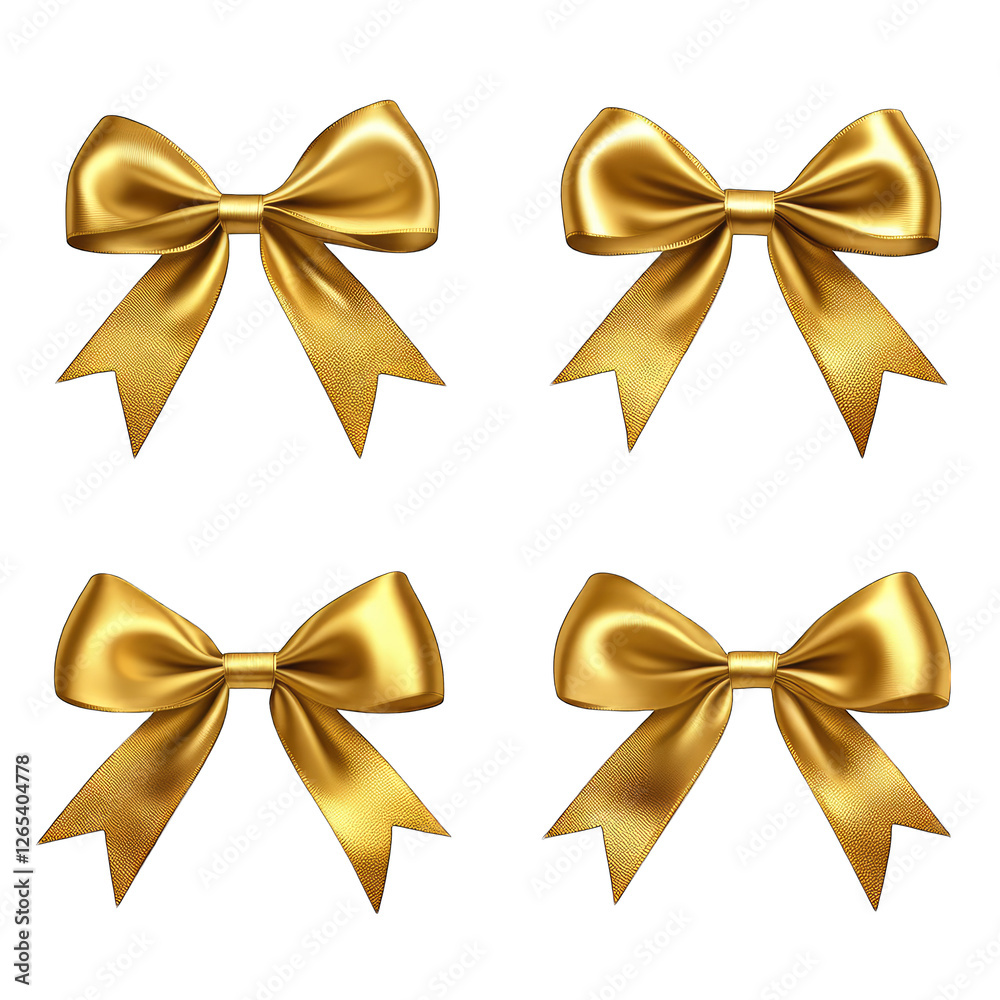 Set of Gold ribbon bow isolated on transparent background Set of Gold ribbon bow isolated on transparent background