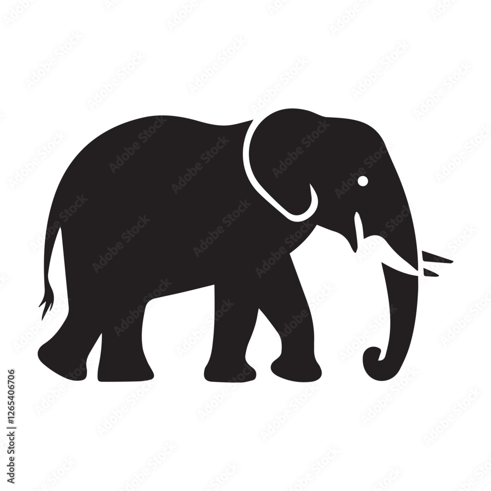 Obraz premium A bold, black silhouette of an elephant against a white background.