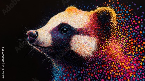 Badger with rainbow sparkling dots. photo