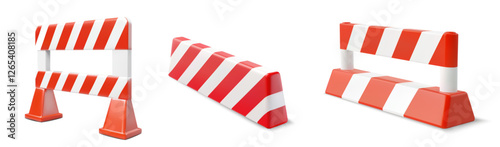 3D vector illustration of construction barriers in various shapes and sizes for road safety scenarios