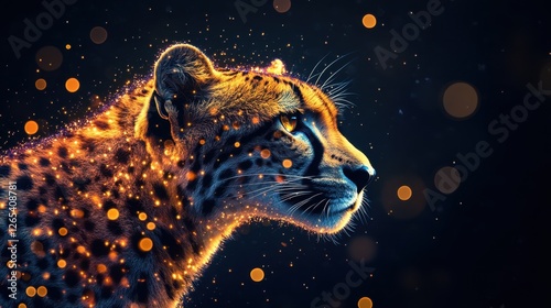 Cheetah with rainbow sparkling dots. photo