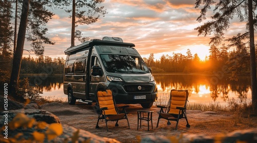 Sunset Camping by the Lake: Campervan Adventure