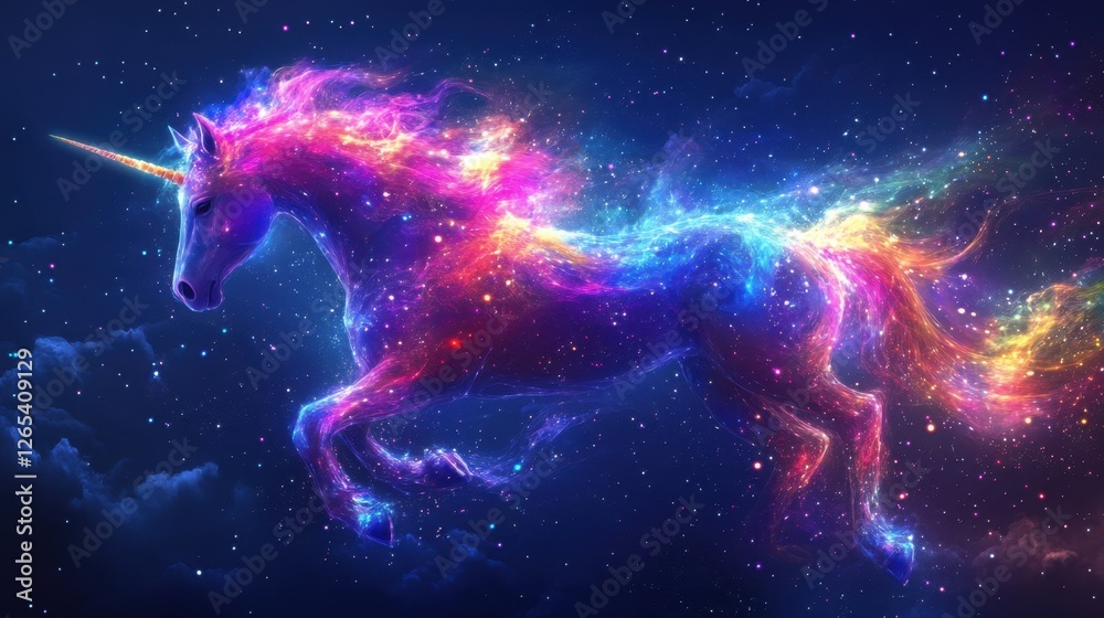 Fototapeta premium Unicorn with rainbow sparkling dots.