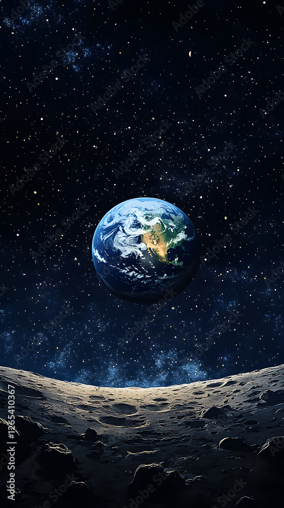 Obraz premium The Earth seen from the moon, a starry sky 