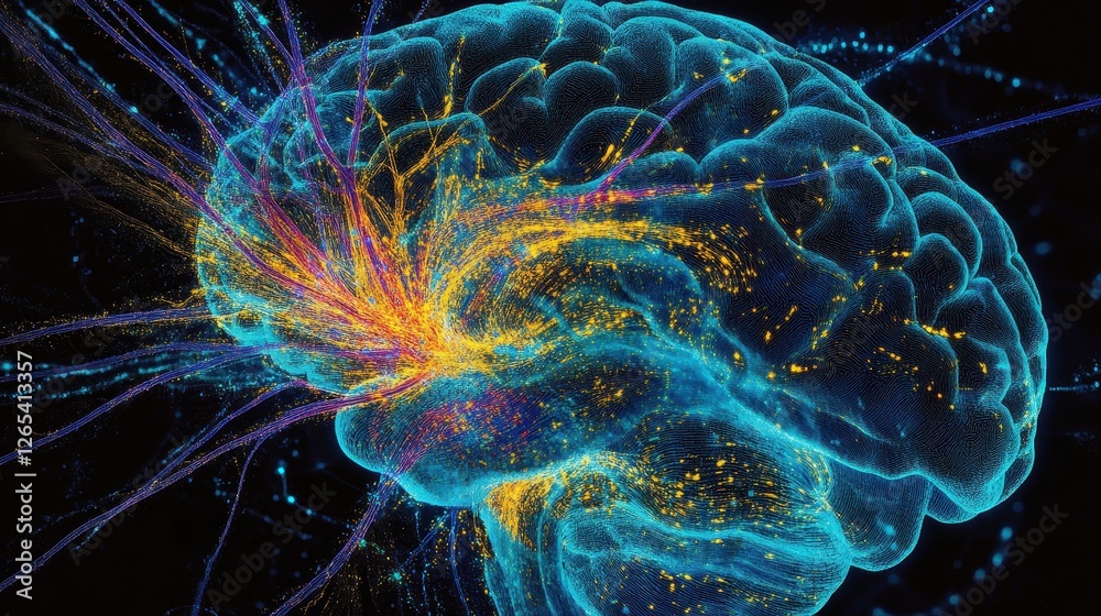 Colorful Brain with Neural Connections in 3D Visualization Colorful Brain with Neural Connections in 3D Visualization