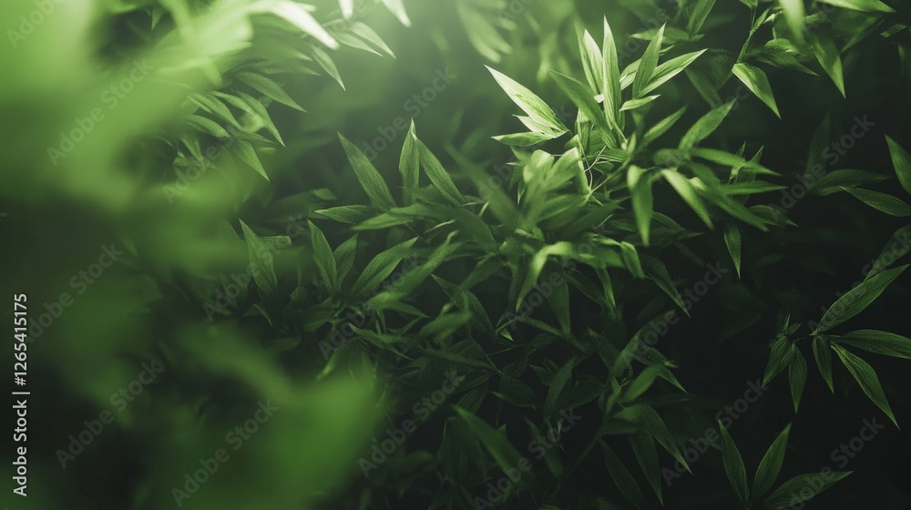 Lush Green Bamboo Leaves Shining in Soft Natural Light Creating a Peaceful and Serene Atmosphere in a Natural Environment Lush Green Bamboo Leaves Shining in Soft Natural Light Creating a Peaceful and Serene Atmosphere in a Natural Environment