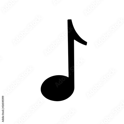 Minimalist black silhouette of a musical note on a white background