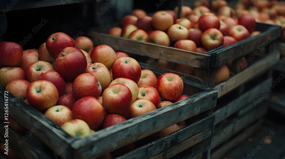 Harvest Bounty Fresh Apples Overflowing from Rustic Wooden Crates in Autumn Light Harvest Bounty Fresh Apples Overflowing from Rustic Wooden Crates in Autumn Light